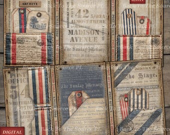 Postal Junk Journal Kit, Air Mail Vintage Tags, Collage Printable Ephemera, Digital Folder, Nr104