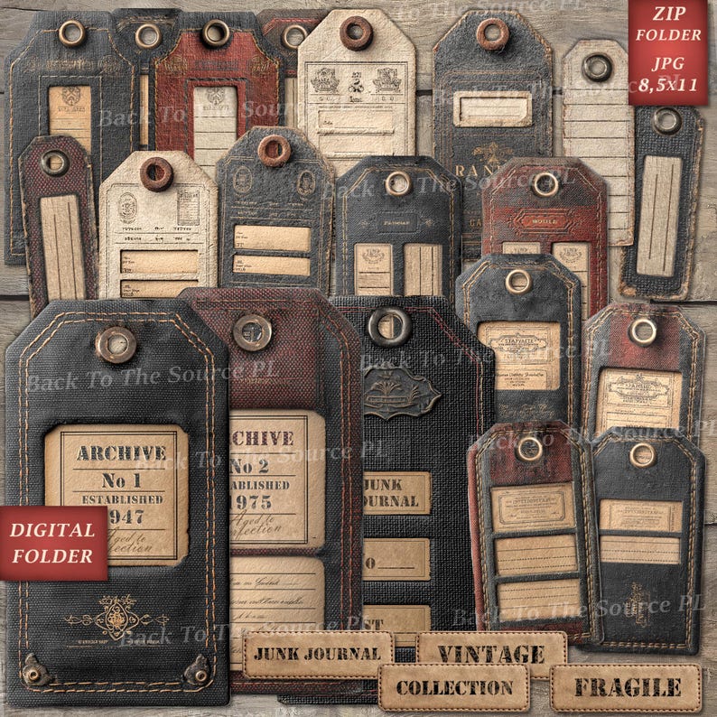 Junk Labels, Vintage Journal Page, Grunge Tags, Printable Ephemera, Junk Journal Supplies, Digital Folder