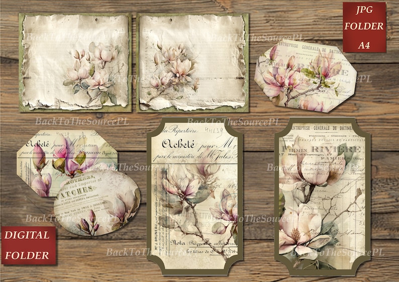 Magnolia Junk Journal Kit, Collage Sheets, Vintage Floral Insert, Printable Ephemera, Scrapbooks Supplies, Digital Folder, Nr. 047 image 8