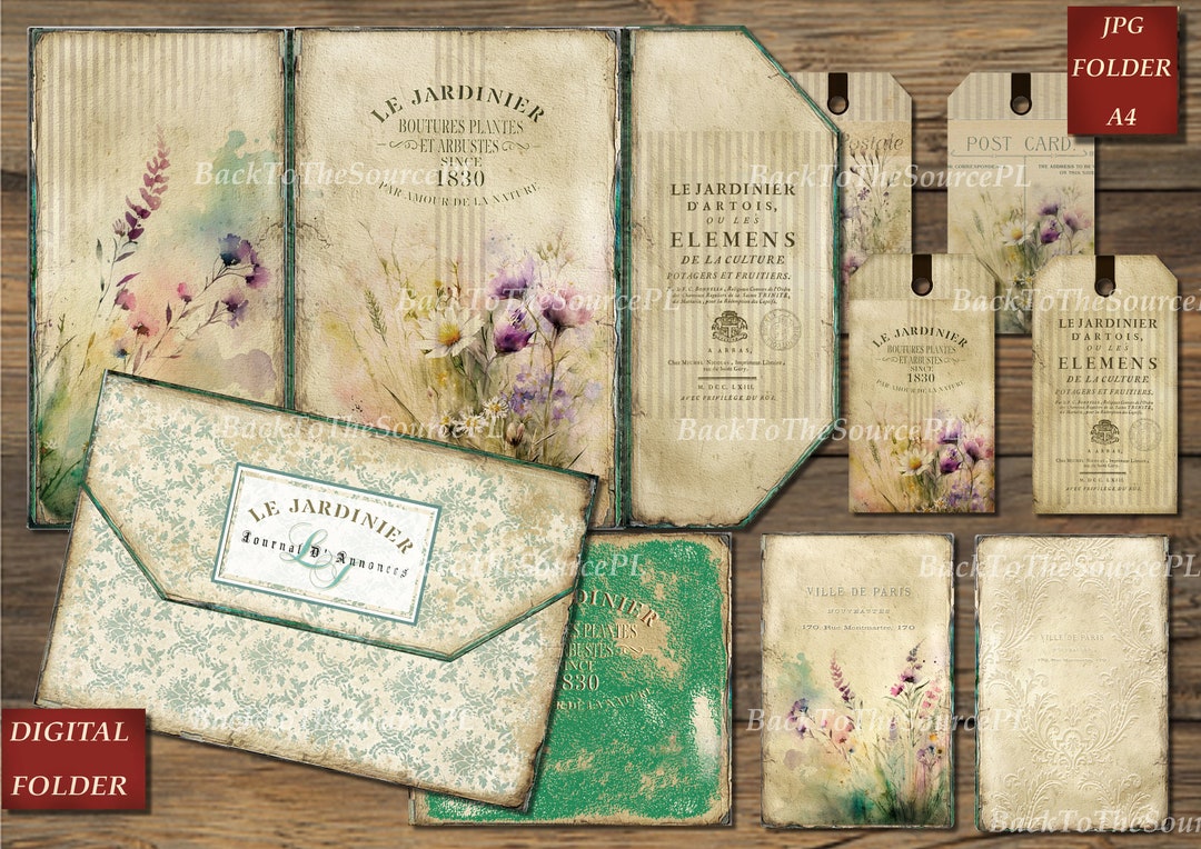 French Garden Junk Journal Kit, Floral Papers, Spring Vintage Ephemera ...
