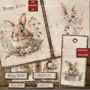 Easter Junk Journal Kit, Holiday Pages, Easter Bunny, Vintage Ephemera, Collage Sheet, Instant Download, Digital Folder