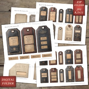 Junk Labels, Vintage Journal Page, Grunge Tags, Printable Ephemera, Junk Journal Supplies, Digital Folder