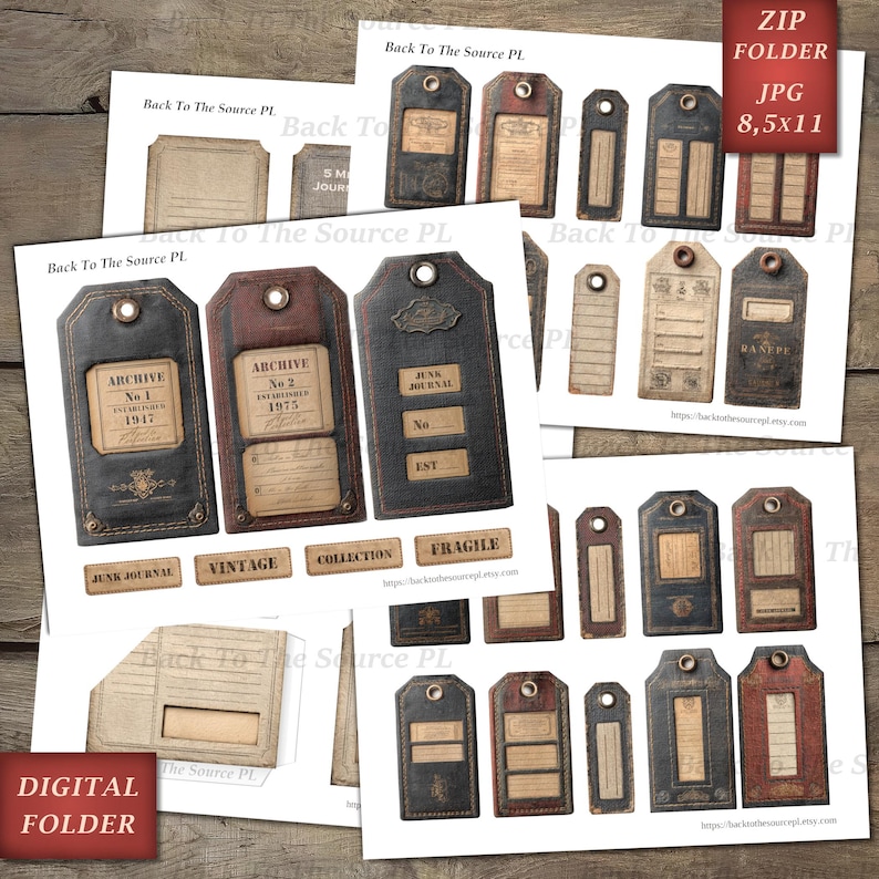 Junk Labels, Vintage Journal Page, Grunge Tags, Printable Ephemera, Junk Journal Supplies, Digital Folder