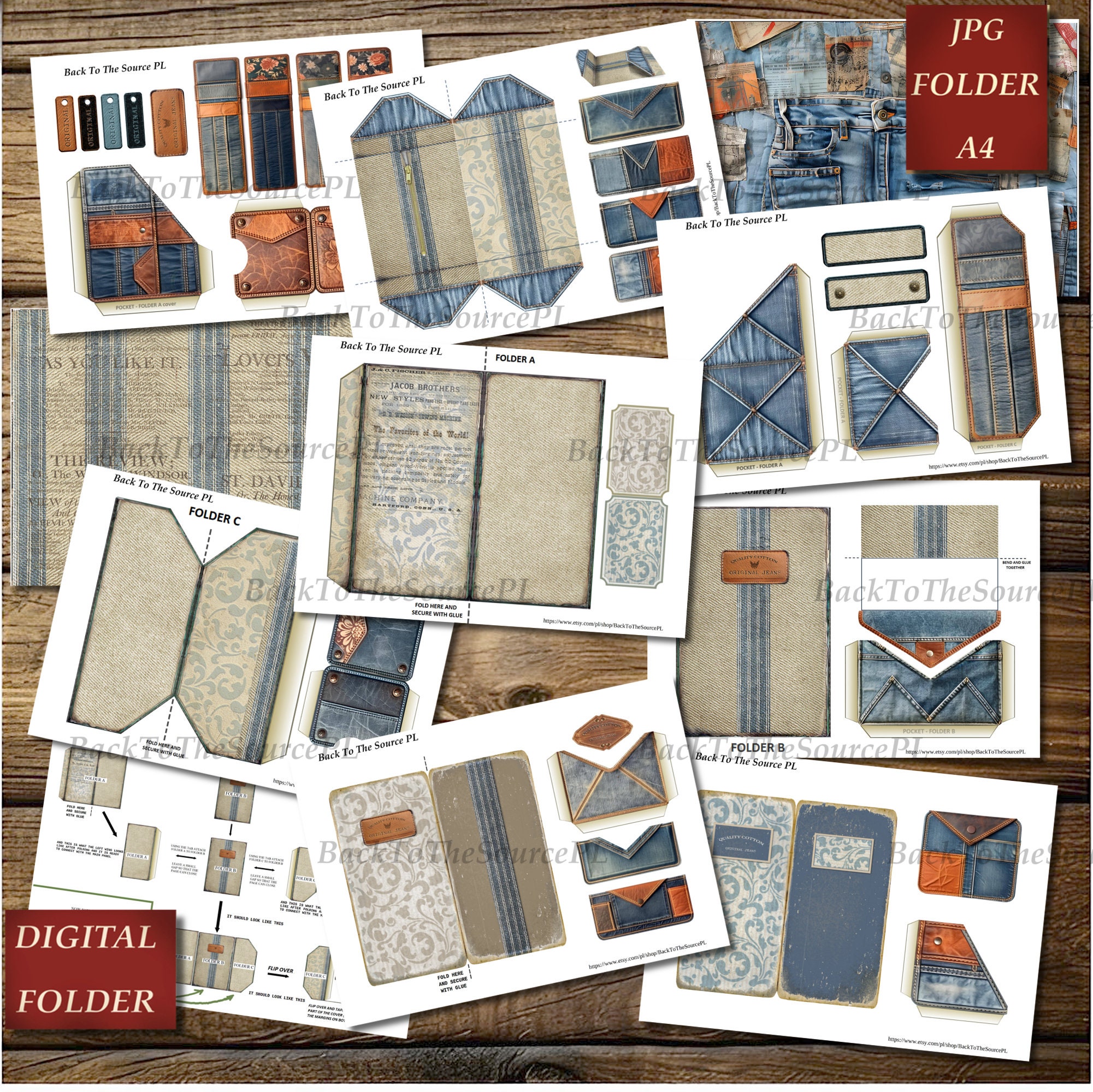 Jeans Junk Journal Kit, Old Denim Insert, Vintage Ephemera, Scrapbooks ...