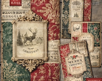 Christmas Labels Junk Gift Tags Vintage Ephemera, Festive Collage Sheets,  Printable Digital Folder, No110