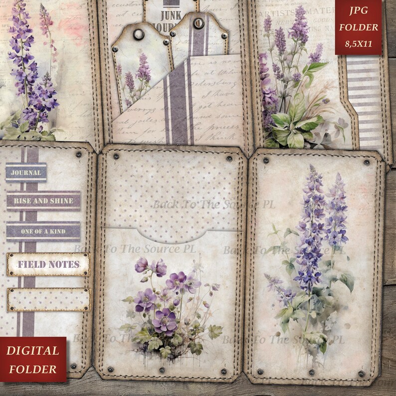 Floral Junk Journal Kit, Vintage Ephemera, Shabby Chic Collage Sheets ...