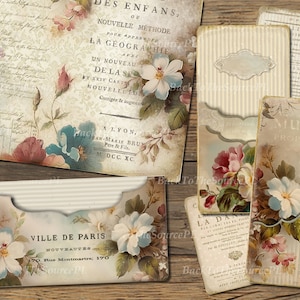 Floral Junk Journal Kit, French Collage Sheets, Vintage Insert, Printable Ephemera,  Scrapbooks Supplies, Digital Folder, Nr. 050