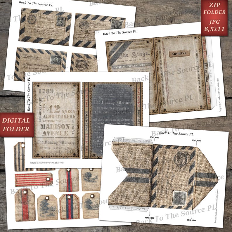 Postal Junk Journal Kit, Air Mail Vintage Tags, Collage Printable ...
