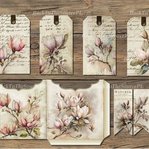 Magnolia Junk Journal Kit, Collage Sheets, Vintage Floral Insert, Printable Ephemera, Scrapbooks Supplies, Digital Folder, Nr. 047 image 5