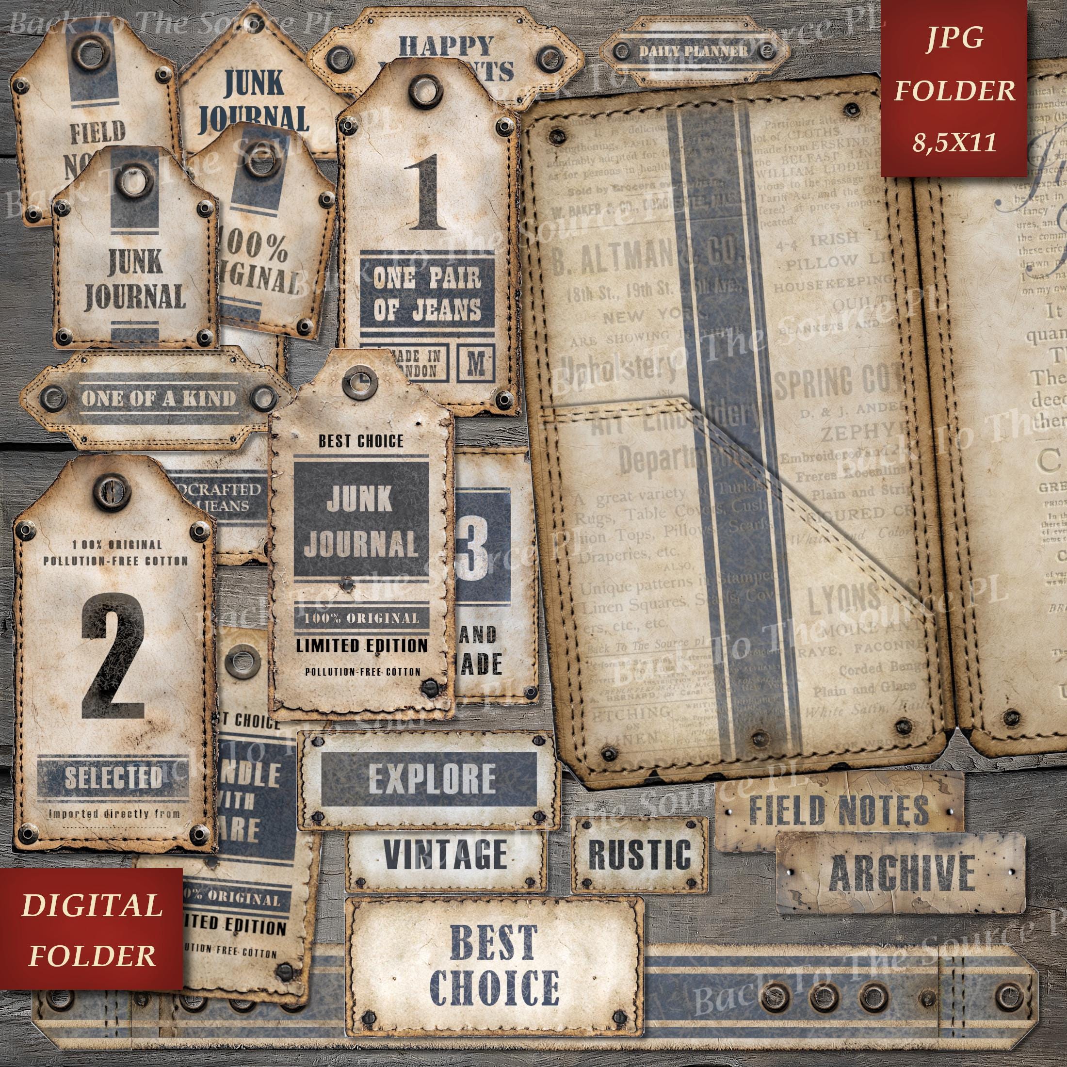 Labels Tags and Pockets for Junk Journal Kit, Printable Ephemera ...