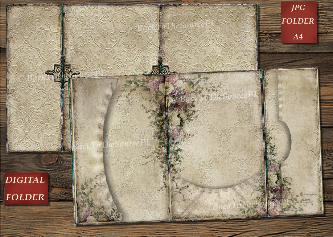 Junk Journal Kit, Damask Insert, Vintage Ephemera, Folding Folio ...