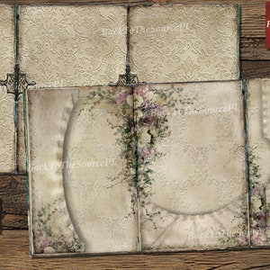 Junk Journal Kit, Damask Insert, Vintage Ephemera, Folding Folio, Digital Kit, Flower Collage Sheet, Instant Download