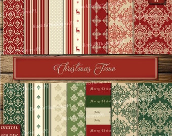 Christmas Junk Journal Kit, Christmas Papers, Journaling Pages, Background Patterns, Scrapbook Paper, Christmas Supplies, Nr62