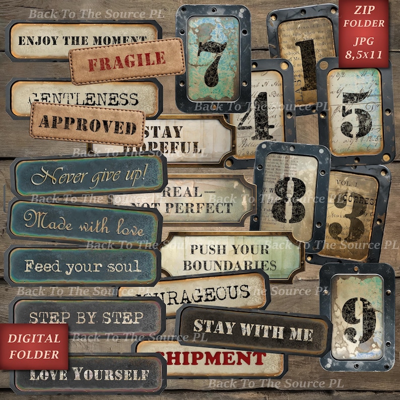 Vintage Industrial Labels Tickets and Tags for Junk Journal, Printable Ephemera, Vintage Journal Supplies, Grungy Steampunk, Digital Folder