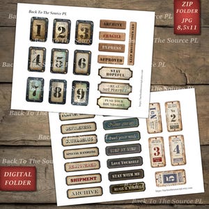 Vintage Industrial Labels Tickets and Tags for Junk Journal, Printable Ephemera, Vintage Journal Supplies, Grungy Steampunk, Digital Folder