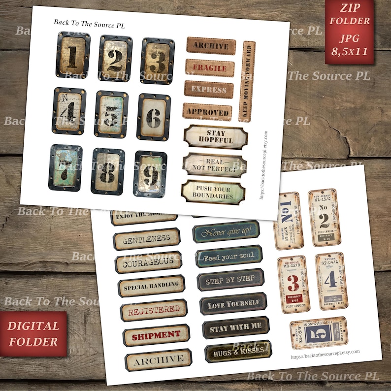 Vintage Industrial Labels Tickets and Tags for Junk Journal, Printable Ephemera, Vintage Journal Supplies, Grungy Steampunk, Digital Folder