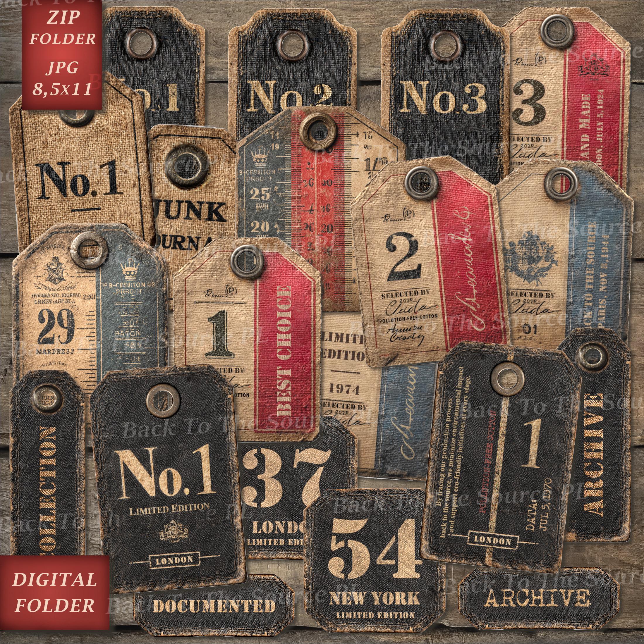 Faded Distressed Junk Labels and Tags, Vintage Numbers, Printable ...