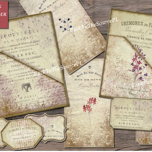 Printable Ephemera, Flower Pockets, Junk Journal Kit, Purple Collage Sheet, Vintage Digital Papers, Grungy Pocket