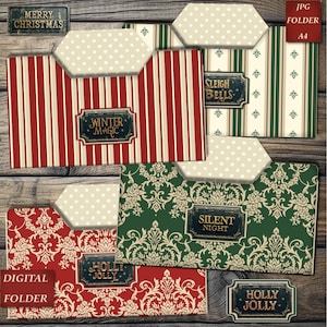 Christmas File Folder Set, Junk Journal Kit, Christmas Labels, Holiday Cards, Printable Ephemera, Scrapbook Supplies, Digital Folder, Nr 089