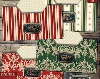 Christmas File Folder Set, Junk Journal Kit, Christmas Labels, Holiday Cards, Printable Ephemera, Scrapbook Supplies, Digital Folder, Nr 089