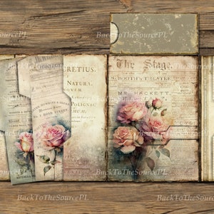 Watercolor Roses,  Junk Journal Kit, Vintage Journals, Scrapbooks, Ephemera Pack, Insert, Folding Folio, Printable Kit, Digital Folder