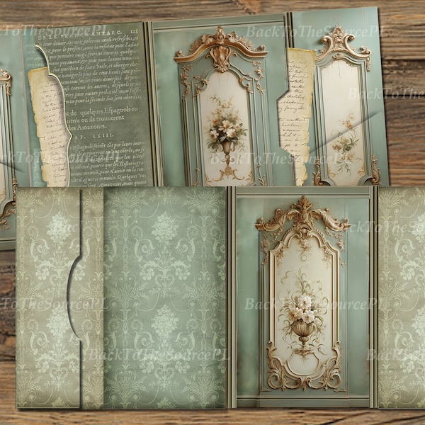 French Wardrobe Junk Journal Kit, Vintage Ephemera, Turquoise Insert, Rococo Collage Sheet, Instant Download, Digital Folder, Nr 051