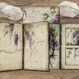 Purple Junk Journal Kit, Watercolor Flowers, Vintage Journals, Scrapbooks, Ephemera Pack, Insert, Folio Printable Kit, Digital Folder, Nr039