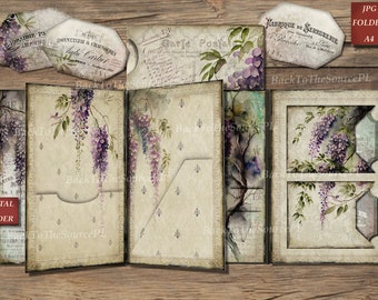 Purple Junk Journal Kit, Watercolor Flowers, Vintage Journals, Scrapbooks, Ephemera Pack, Insert, Folio Printable Kit, Digital Folder, Nr039
