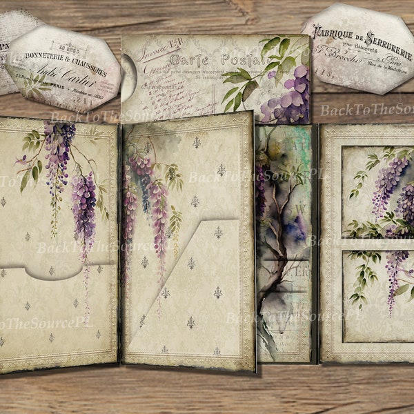 Purple Junk Journal Kit, Watercolor Flowers, Vintage Journals, Scrapbooks, Ephemera Pack, Insert, Folio Printable Kit, Digital Folder, Nr039