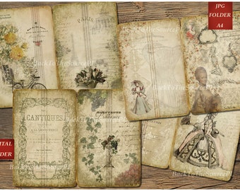 Paris Junk Journal Kit, French Vintage Paper, Journal Supplies, Printable Collage Sheets, French Insert, Paris Digital Kit