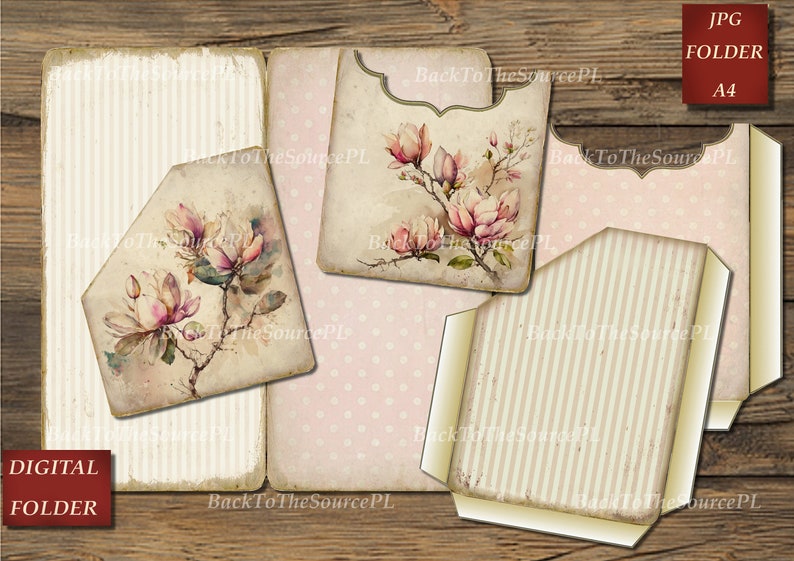 Magnolia Junk Journal Kit, Collage Sheets, Vintage Floral Insert, Printable Ephemera, Scrapbooks Supplies, Digital Folder, Nr. 047 image 7