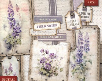 Floral Junk Journal Kit, Vintage Ephemera, Shabby Chic Collage Sheets (Digital Download), Nr098