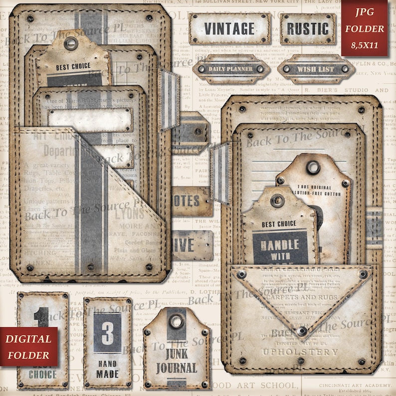 Labels Tags and Pockets for Junk Journal Kit, Printable Ephemera ...
