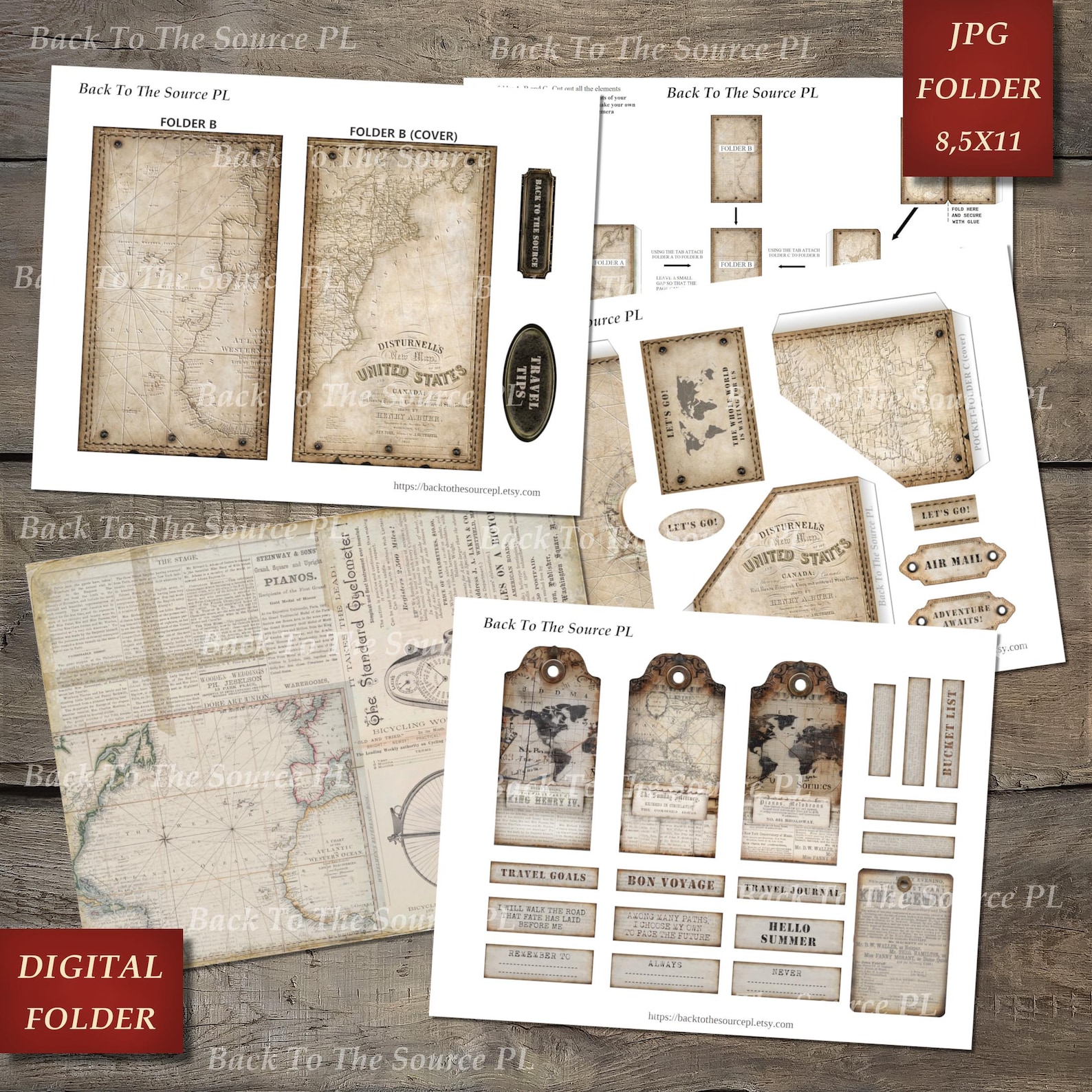 Travel Junk Journal Kit, Printable Ephemera, Vintage Tags, Junk Labels ...