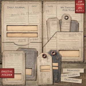 Junk Labels, Vintage Journal Page, Grunge Tags, Printable Ephemera, Junk Journal Supplies, Digital Folder