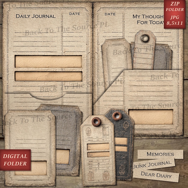 Junk Labels, Vintage Journal Page, Grunge Tags, Printable Ephemera, Junk Journal Supplies, Digital Folder