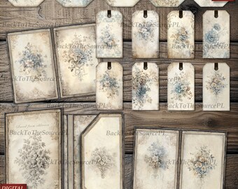 Shabby Junk Journal Kit, Floral Papers, Vintage Ephemera, Insert, Collage Sheet, Instant Download,Digital Folder Nr76