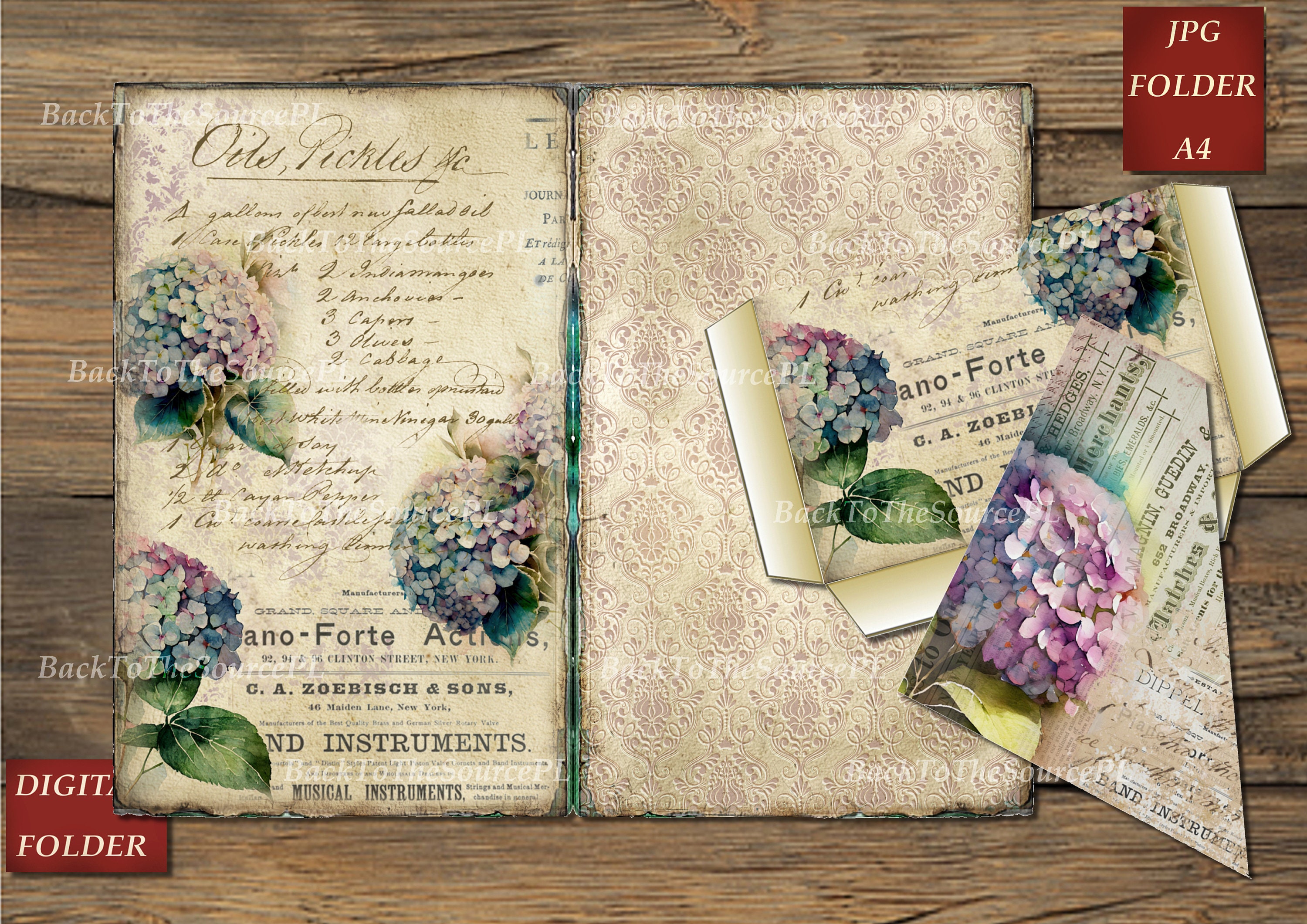 Hydrangea Watercolor Junk Journal Kit, Vintage Ephemera, Floral Papers ...