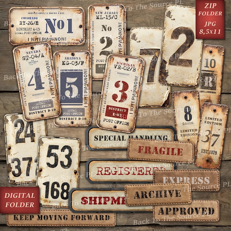 Vintage Industrial Labels Tickets and Tags for Junk Journal, Printable Ephemera, Vintage Journal Supplies, Grungy Steampunk, Digital Folder