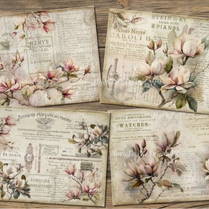 Magnolia Junk Journal Kit, Collage Sheets, Vintage Floral Insert, Printable Ephemera, Scrapbooks Supplies, Digital Folder, Nr. 047 image 2
