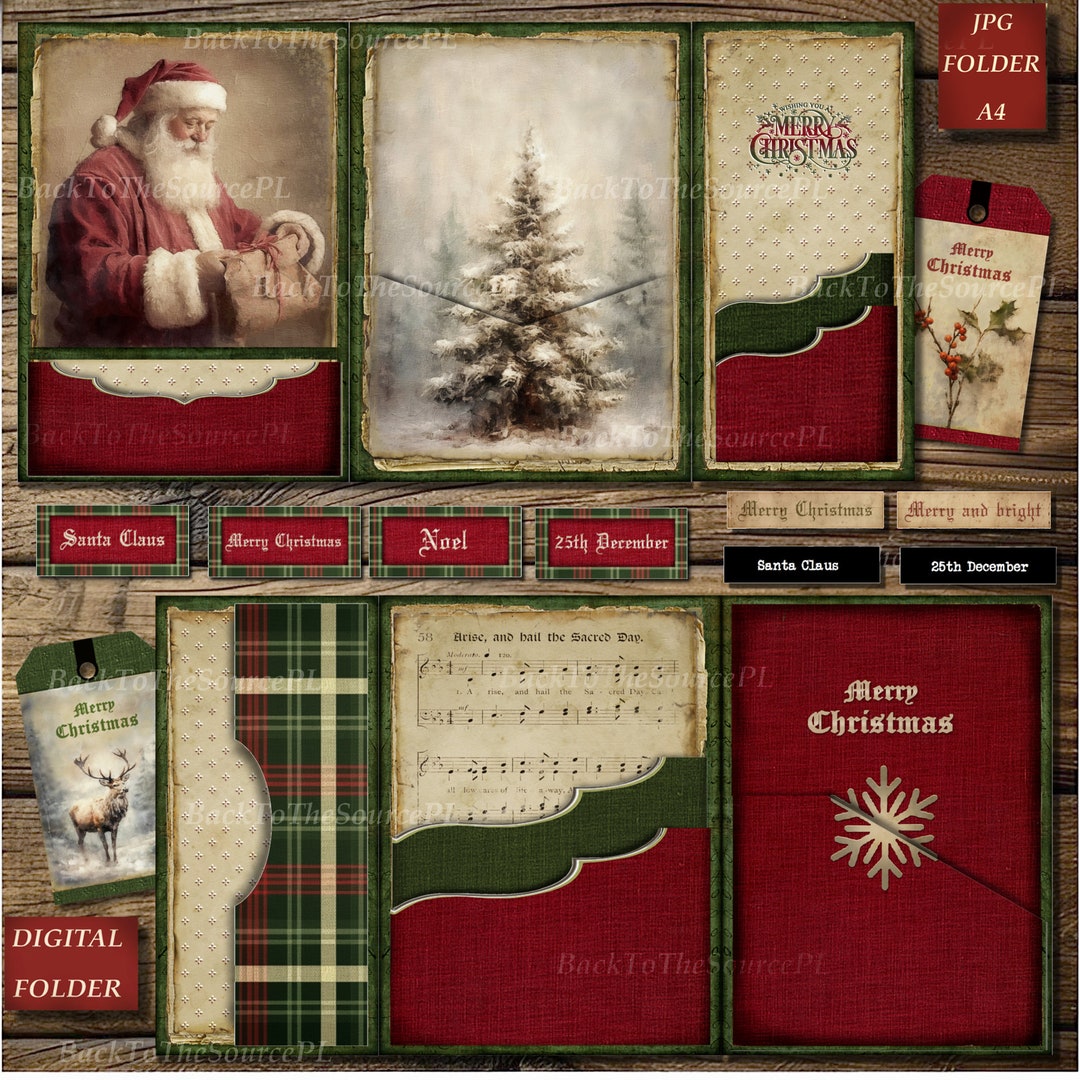 Vintage Christmas Junk Journal Kit, Printable Christmas Tags, Winter ...