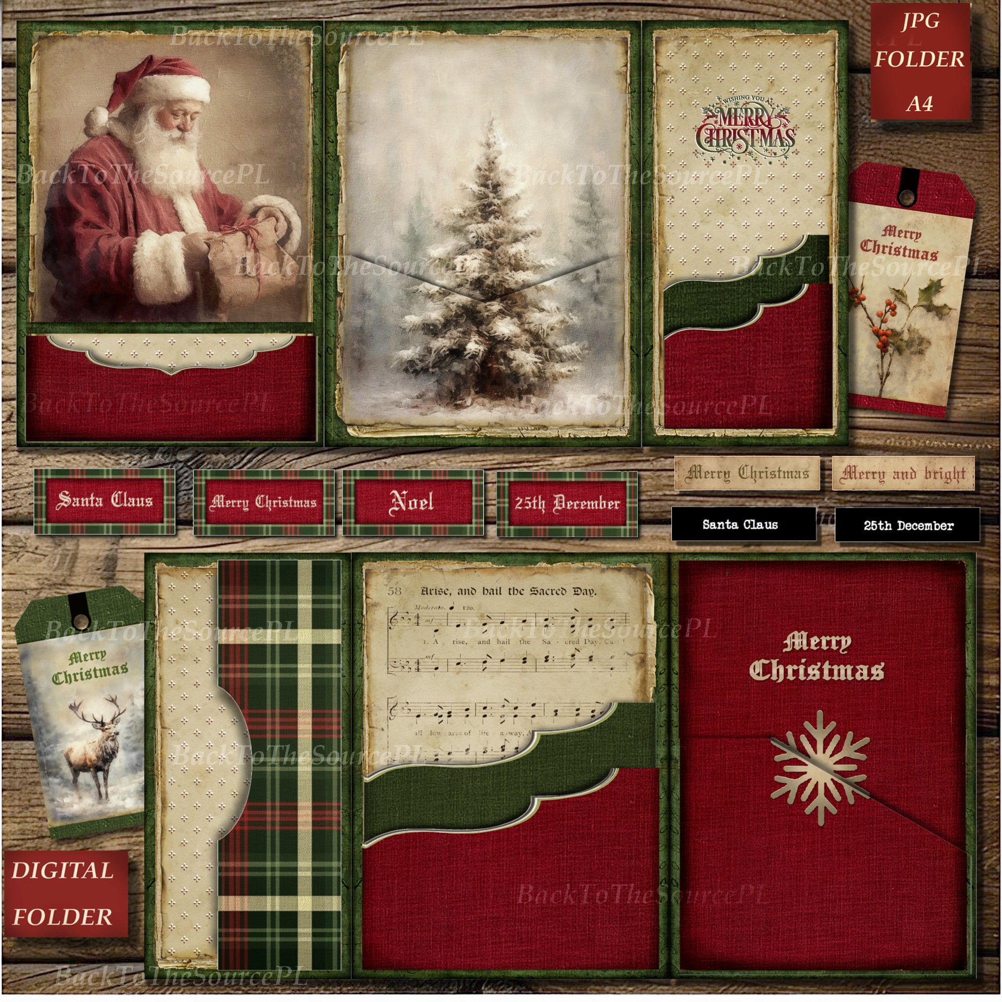 ジャンクジャーナル　クリスマス　ビンテージ Vintage Christmas Junk Journal Kit, Printable Christmas Tags