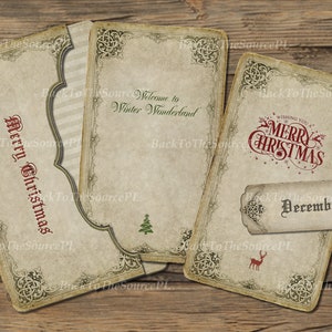 Christmas Junk Journal Kit, Christmas Tags, Printable Card,  Green & Red Ephemera Pack, Collage Sheets, Vintage Insert,  Digital Folder