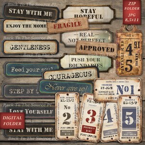 Vintage Industrial Labels Tickets and Tags for Junk Journal, Printable Ephemera, Vintage Journal Supplies, Grungy Steampunk, Digital Folder