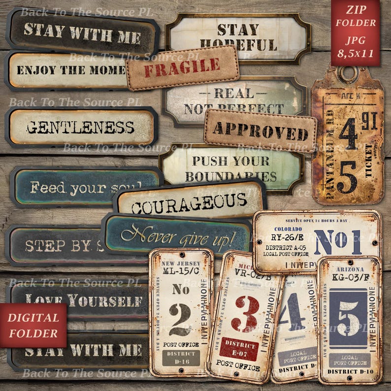 Vintage Industrial Labels Tickets and Tags for Junk Journal, Printable Ephemera, Vintage Journal Supplies, Grungy Steampunk, Digital Folder