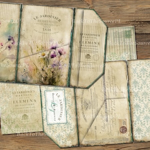 May include: A vintage-style digital paper pack featuring a floral design and text in French. The pack includes a variety of patterns and textures, including floral, striped, and patterned paper. Ideal for scrapbooking, card making, and other paper crafts.