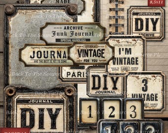 Junk Labels Industrial Tags, Vintage Printable Ephemera, Grungy Journal Supplies, Digital Folder, Nr106