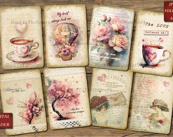 Valentine's day junk journal kit, Vintage Hearts, Journal Supplies, Printable Ephemera, Collage Sheets, Digital Downloads