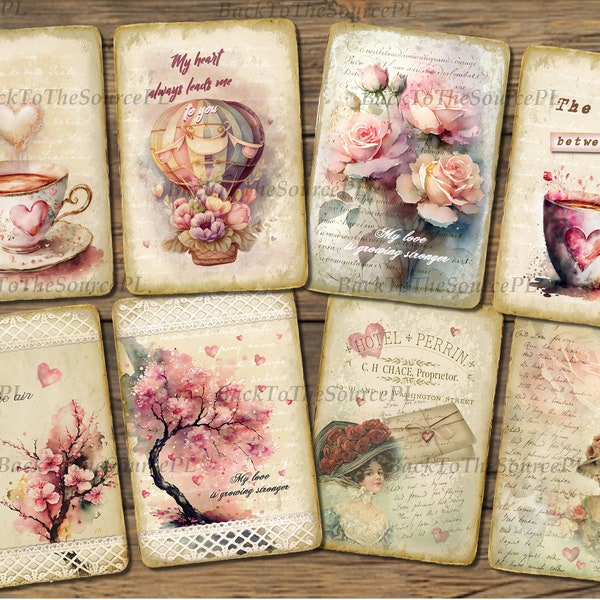 Valentine's day junk journal kit, Vintage Hearts, Journal Supplies, Printable Ephemera, Collage Sheets, Digital Downloads