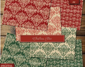 Christmas Junk Journal Kit, Christmas Papers, Journaling Pages, Background Patterns, Scrapbook Paper, Christmas Supplies, Nr62